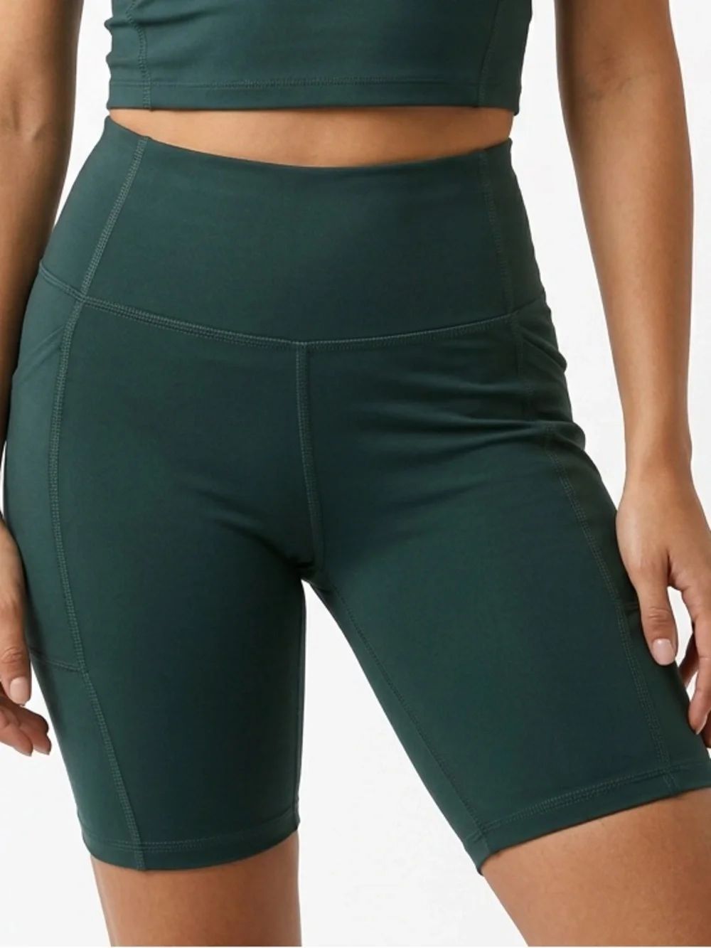 GIRLFRIEND COLLECTIVE | Dark Green Active Biker Shorts Set Women’s Size Medium